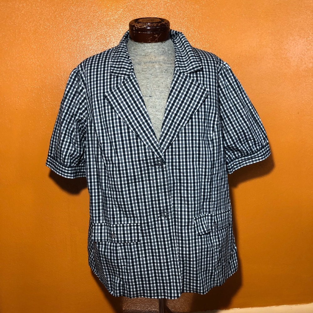 Lane Bryant Black and White Gingham Short-Sleeve Blazer